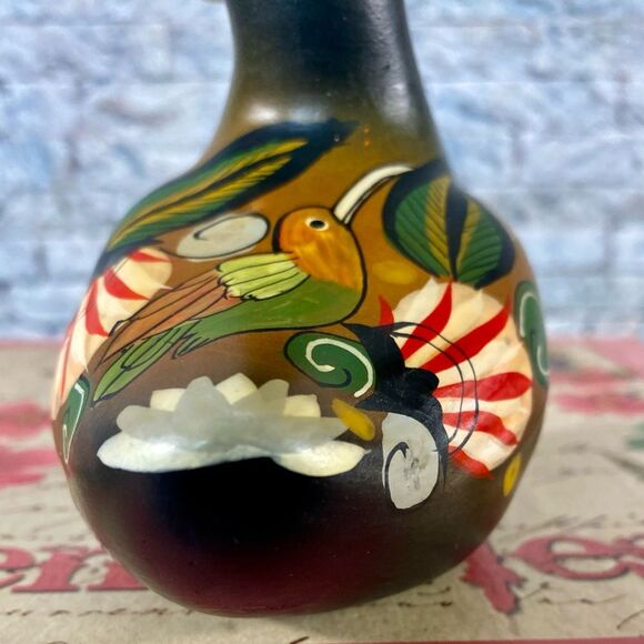 Hand Painted Mexican Folk Art Ceramic Duck Hummingbird Pattern Rustic Decor - Picture 4 of 7